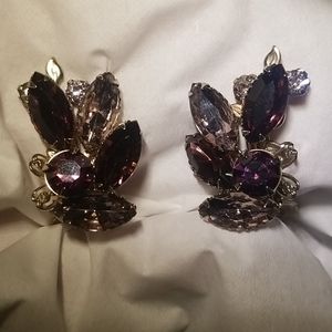 Purple crystal vintage clip earrings